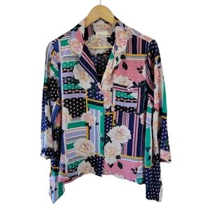 Peter Alexander Multi Floral Button Up Shirt Sz M Pocket Viscose Cottagecore